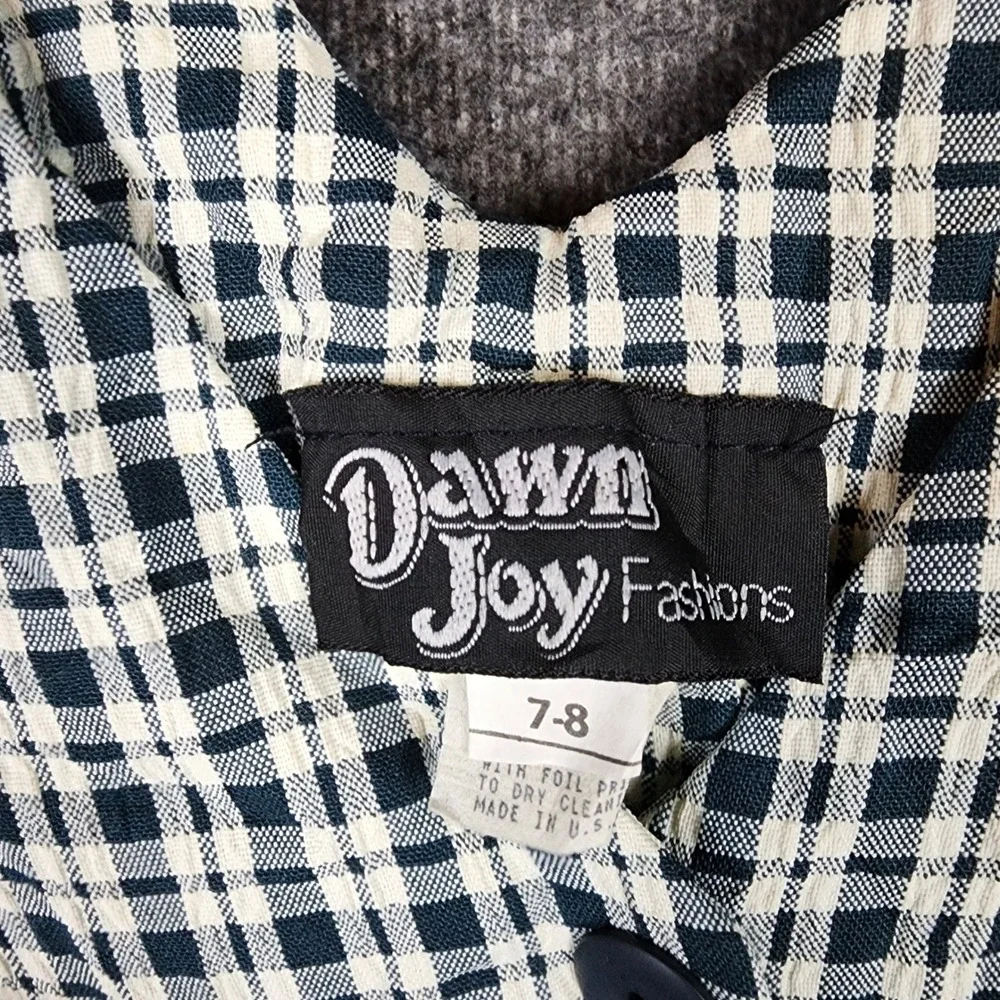 Dawn Joy Dress Womens 7-8 Vintage 4843 Navy Blue Gingham Button Front EUC
